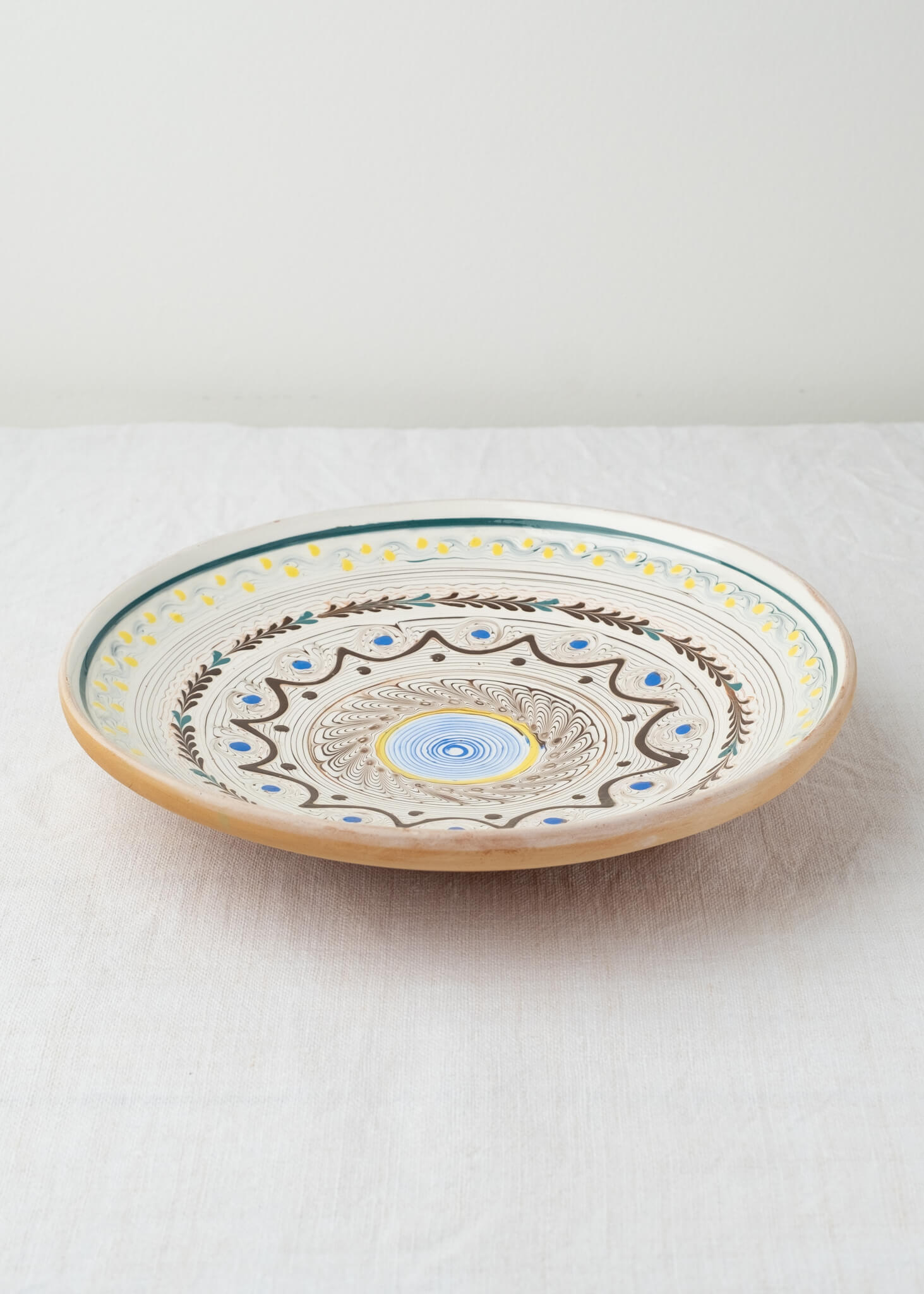 Horezu Deep Plate - Ecru/Lemon/Blue