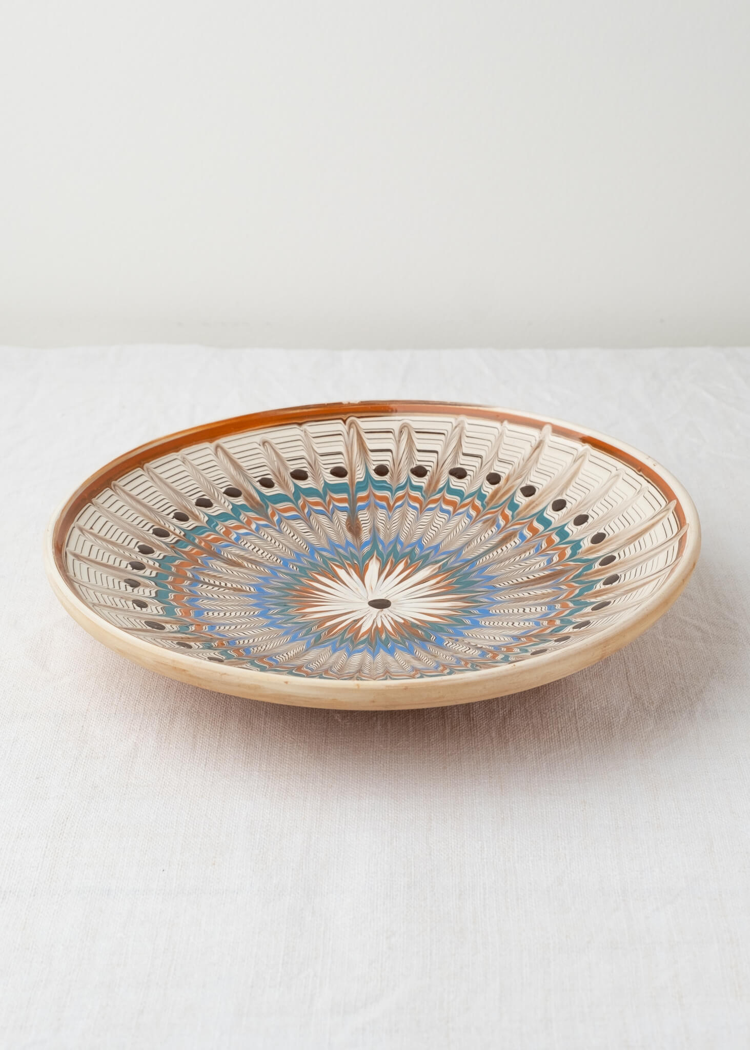 Horezu Deep Plate - Ecru/Tan/Blue