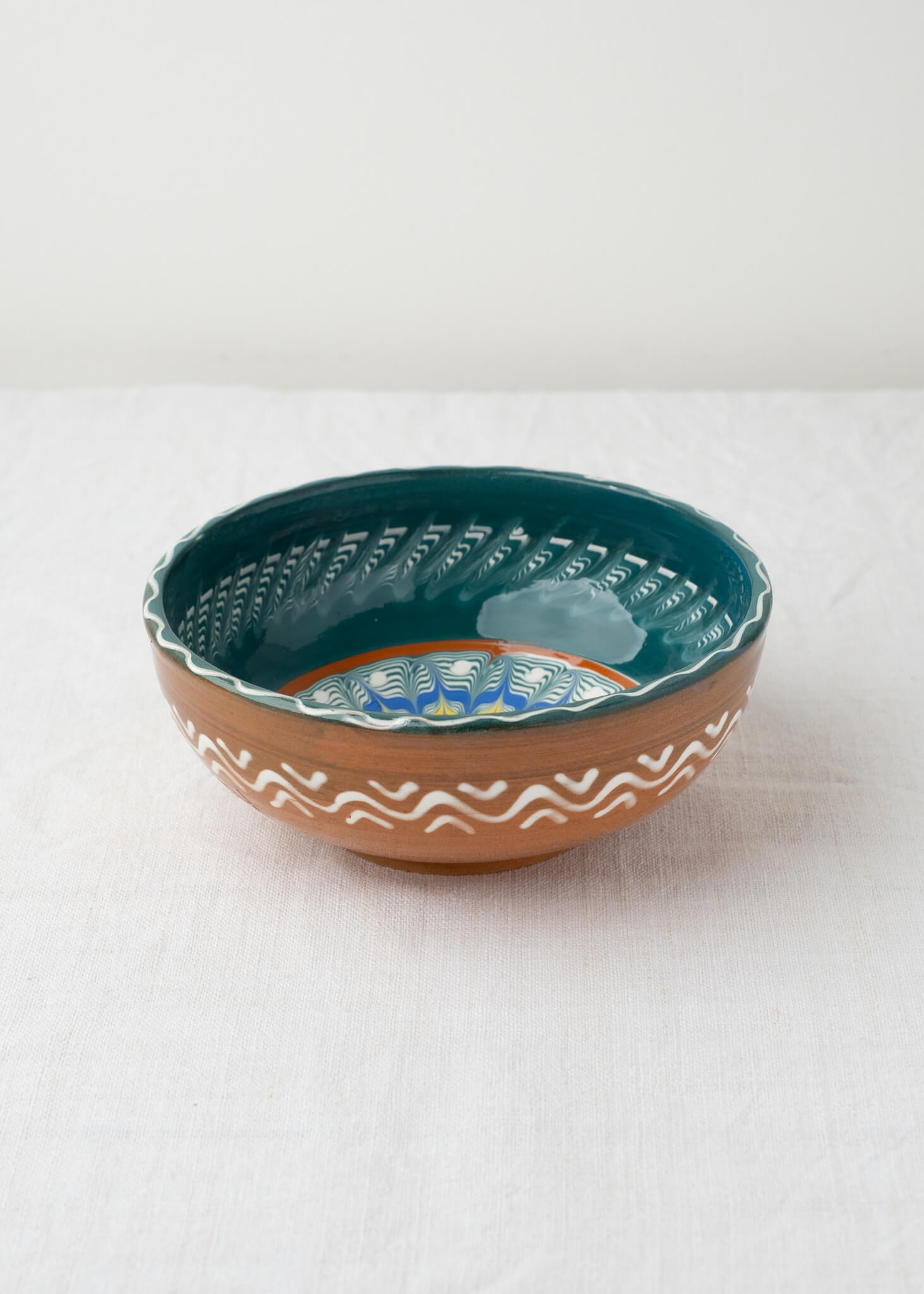 Horezu Hand Painted Deep Soup Bowl - Teal