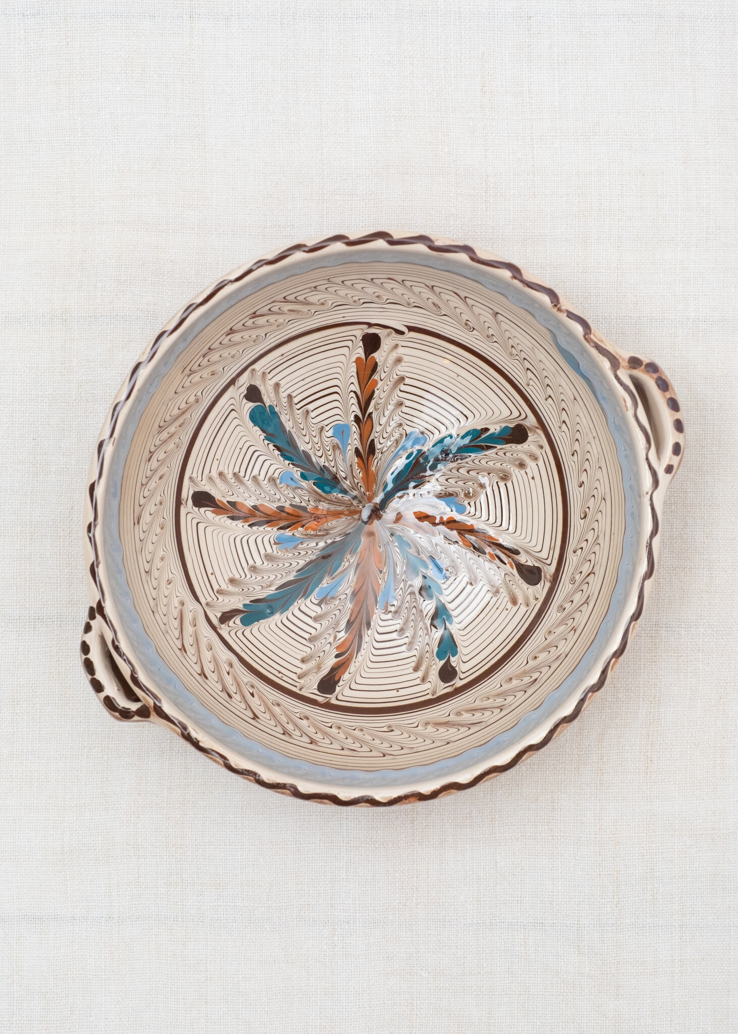 Horezu Salad Bowl - Ecru/Teal/Tan