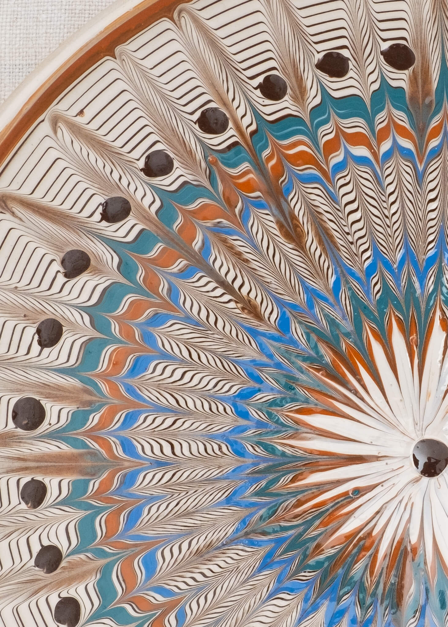 Horezu Deep Plate - Ecru/Tan/Blue