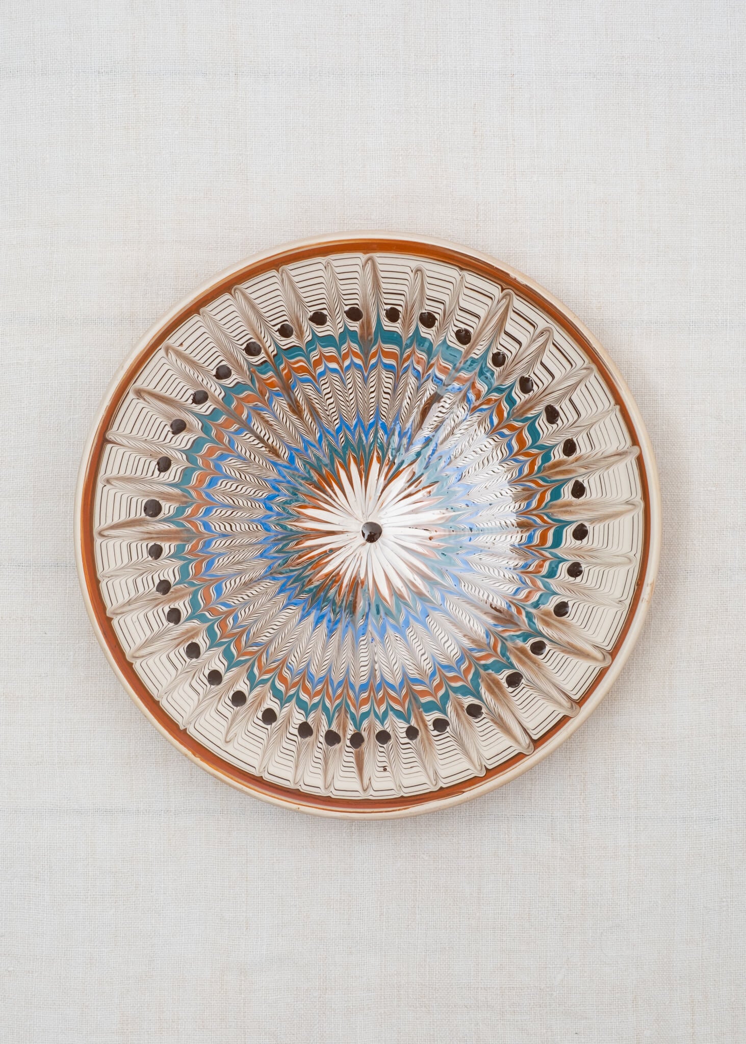 Horezu Deep Plate - Ecru/Tan/Blue