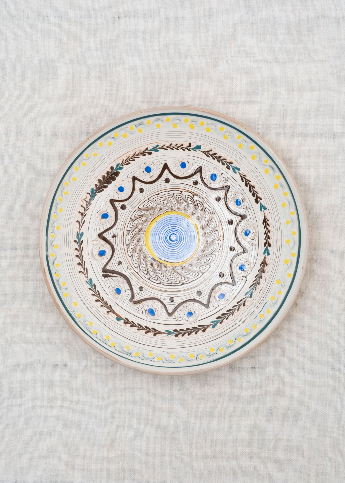 Horezu Deep Plate - Ecru/Lemon/Blue