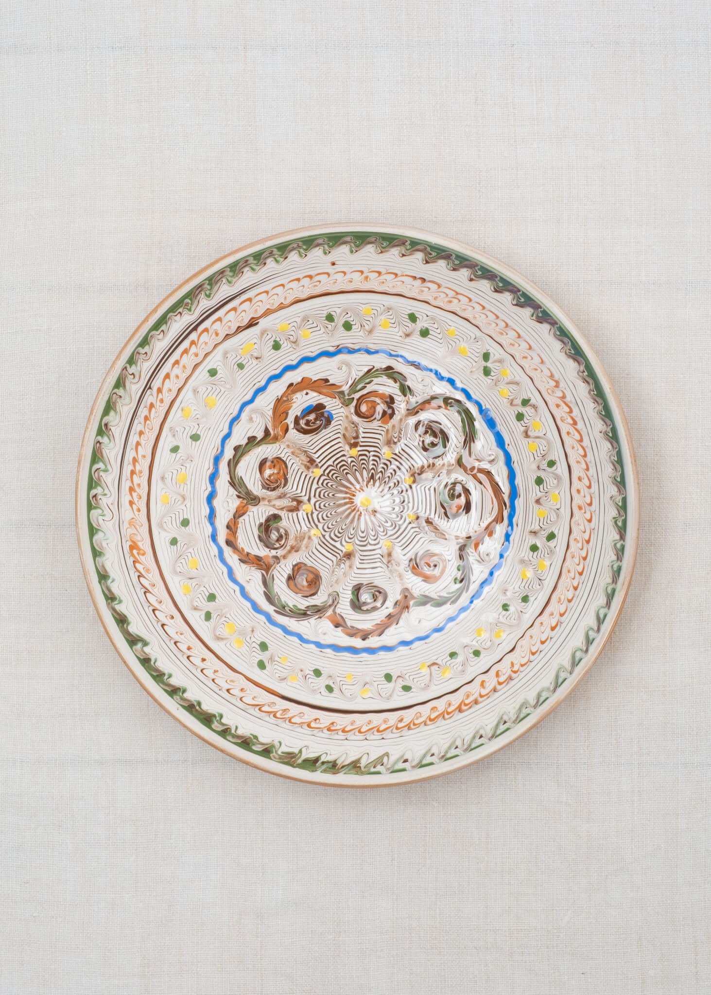Horezu Deep Plate - Ecru/Sage/Lemon
