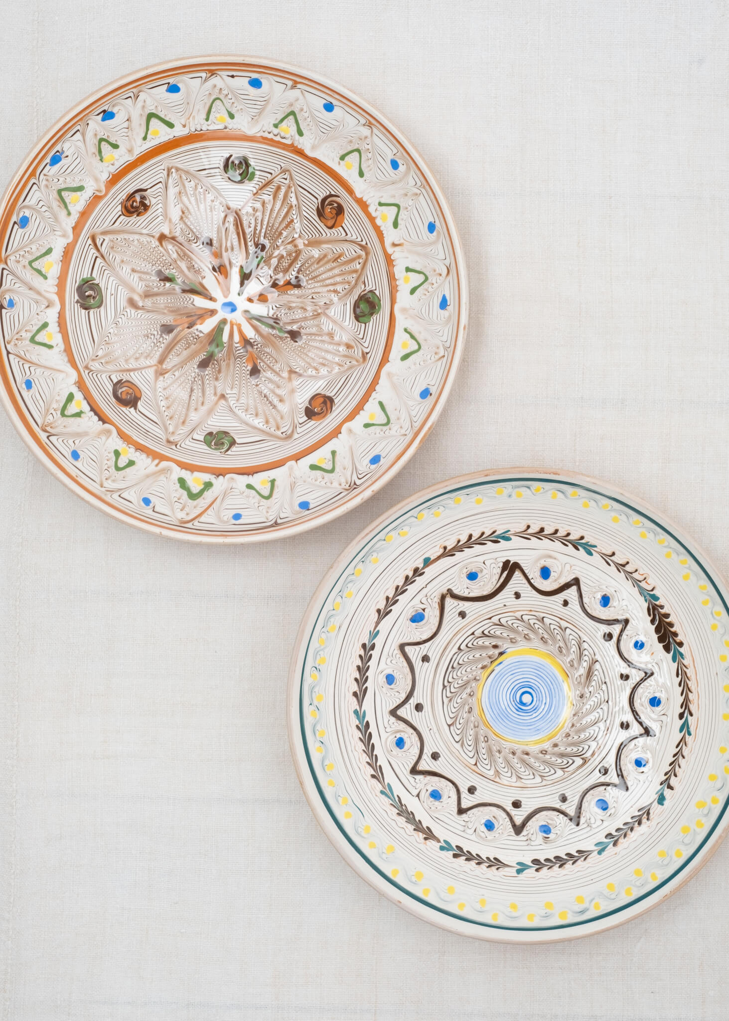 Horezu Deep Plate - Ecru/Lemon/Blue