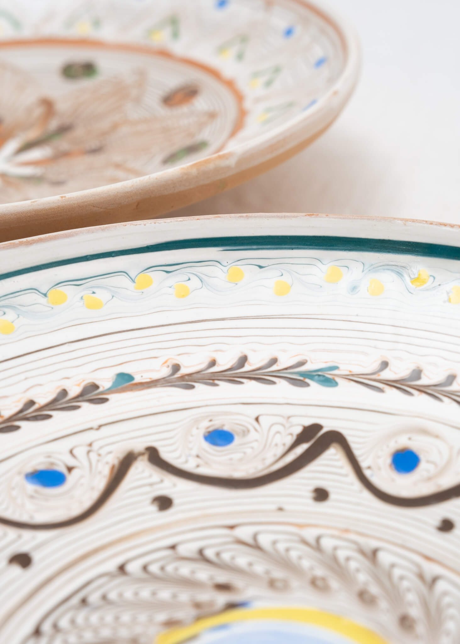 Horezu Deep Plate - Ecru/Lemon/Blue